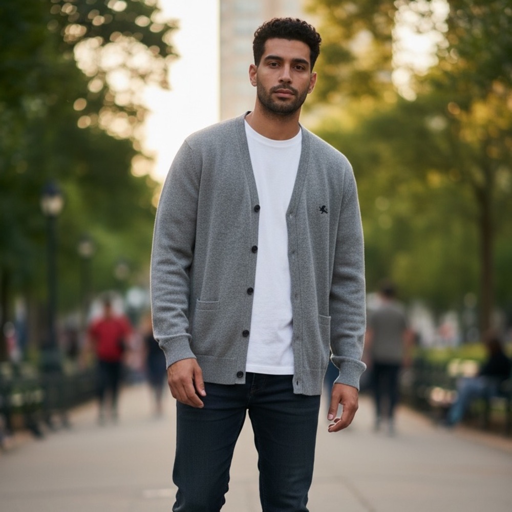 Express Men's Heather Gray V-Neck Button-Up Cardigan